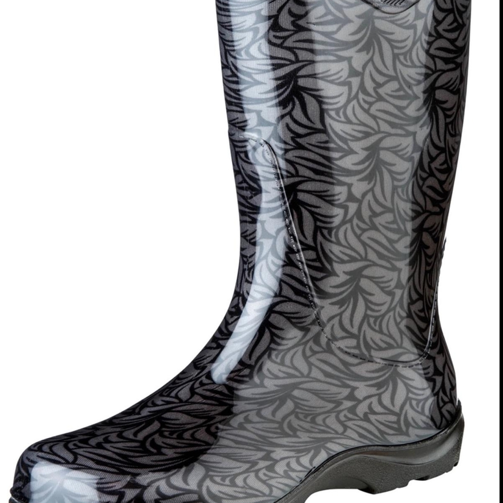 Sloggers Women's Black and Gray Leaf Rain Boots